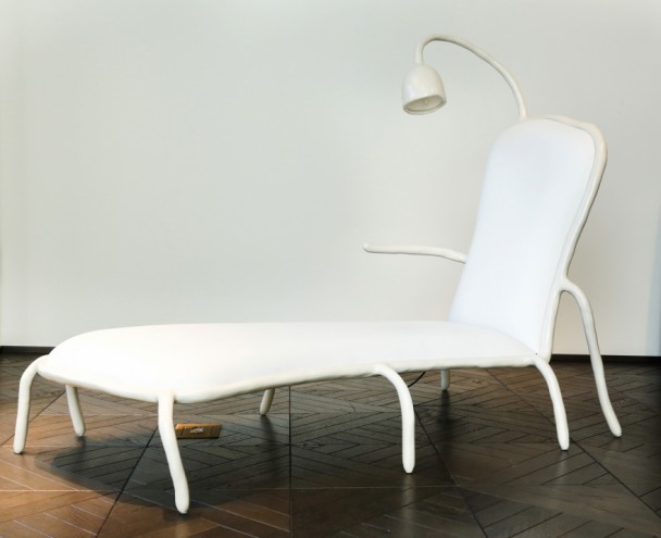 Maarten Baas' chaise longue for Berluti. Images: Berluti and Carpenters Workshop Gallery.