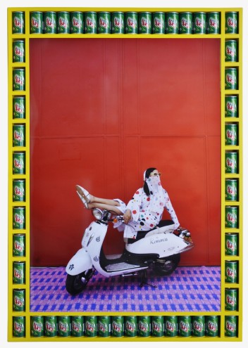 "Miriam, 2010:1431" by Hassan Hajjaj, part of the 'Kesh Angels series (metallic lambda on 3mm dibond).