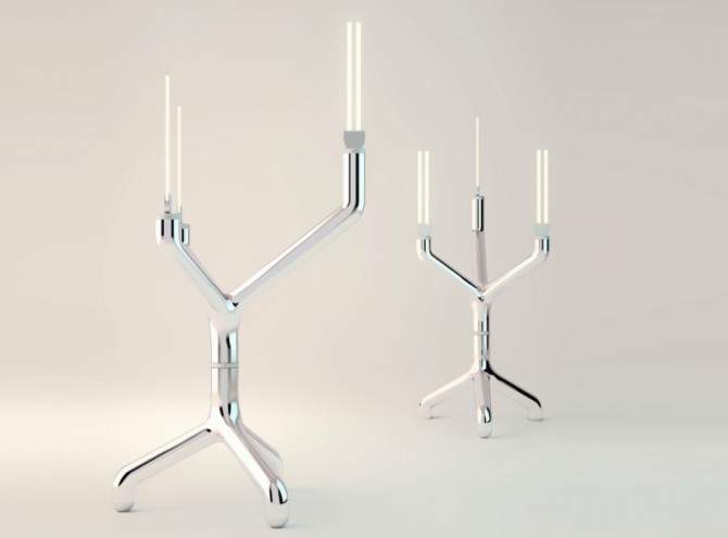 Lil Fogo candelabra in chrome by Kossi Aguessy. Photo: Blackbody. 