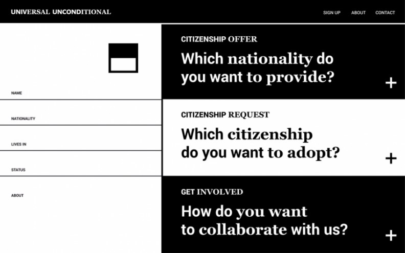 Stefania Vulpi has designed a conceptual online system that allows a network of people to share their nationality and the social benefits that come with it.