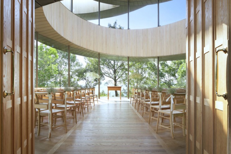 Japanese architect Hiroshi Nakamura designed the Ribbon Chapel – a structure wrapped in double spiral stairways with striking views of the ocean and islands.