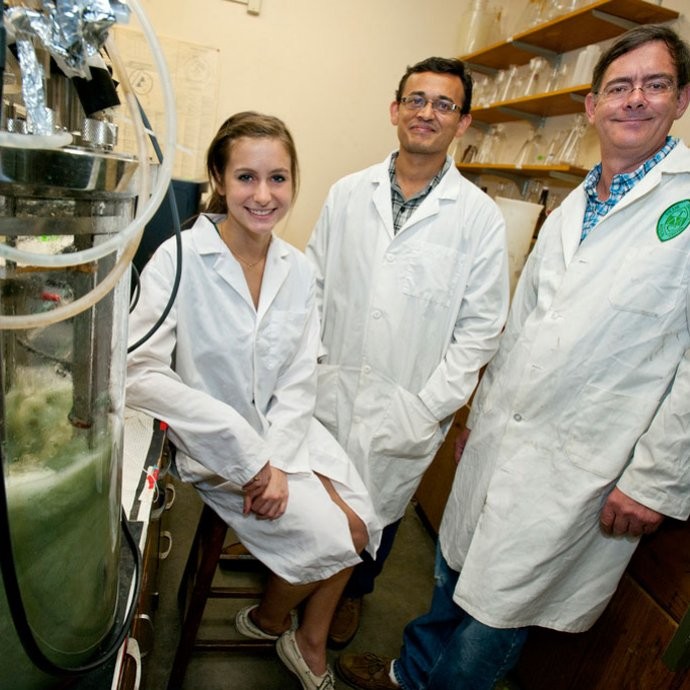 Hailee Rask, Harshad Velankara and professor David Mullin at Tulane University. 