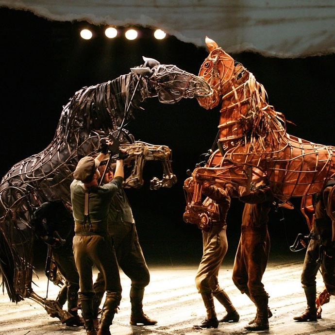 Topthorn (left) and Joey in the West End in the London production of War Horse. Topthorn (left) and Joey in the West End in the London production of War Horse.