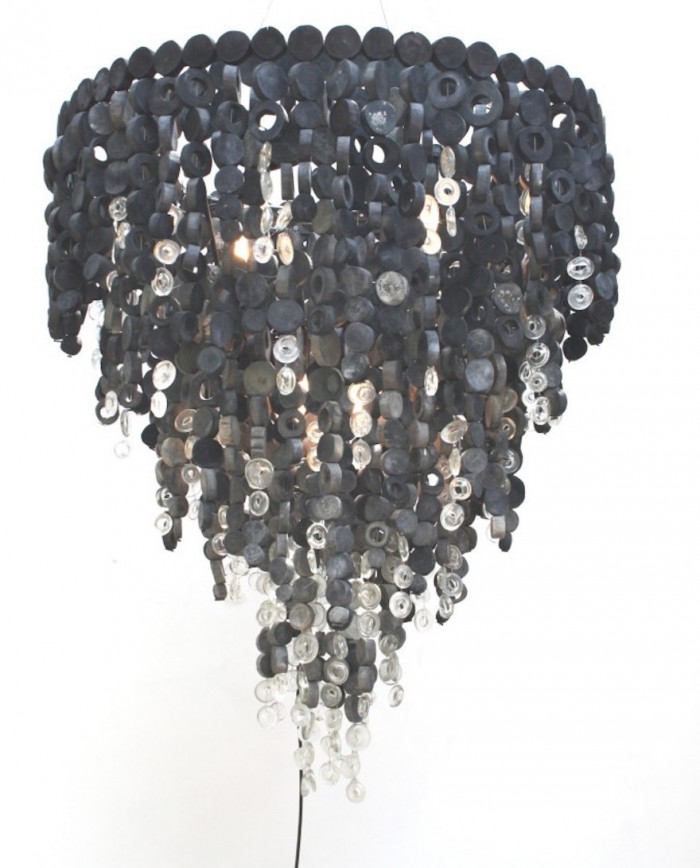 Whispering Light Design Indaba High Thorn Charcoal Disc With Recycled Glass Drops Lights
