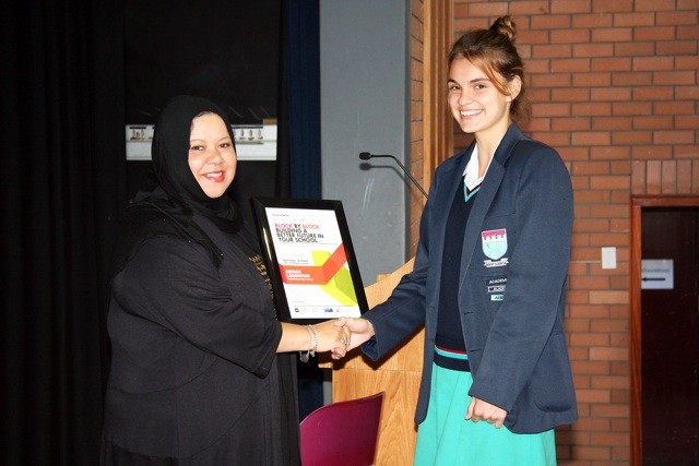  Megan Laughton from Stellenberg High School and Sadia Abrahams, relationship manager Woolworths Making the Difference Programme