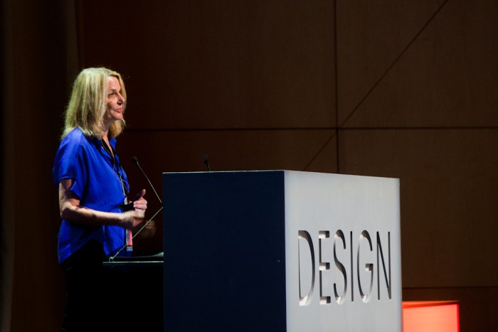 Paula Scher on stage at Design Indaba Conference. 