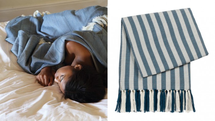 The Encore range is understated and classic with two styles in neutral colourways: a delicate herringbone pattern and a more solid stripe.