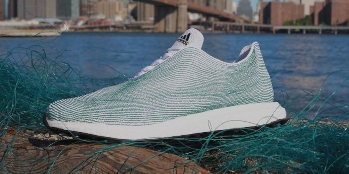 Adidas creates a running shoe made out of discarded fishing nets from the ocean.  