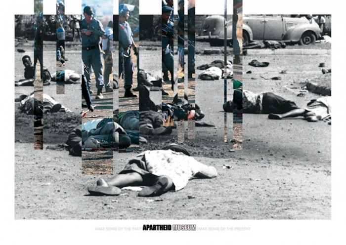 Bodies on the ground after the Sharpville Massacre, 1960 and the bodies of dead miners in the Marikana Massacre, 2012. 