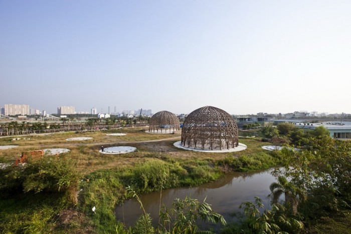 the vietnamese community centre made of thatch and bamboo thatch design