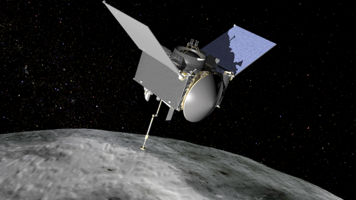 Artist's rendering of the OSIRIS-REx spacecraft at the asteroid Bennu 