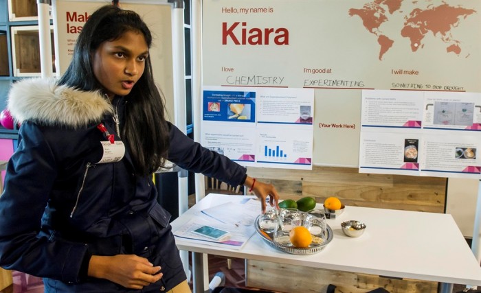 Kiara Nirghin, a 16-year-old from South Africa, has just won the Google Science Fair Community Impact Award for her innovative concept and production of a super absorbent biodegradable polymer made from orange peels. Image via Netwerk24