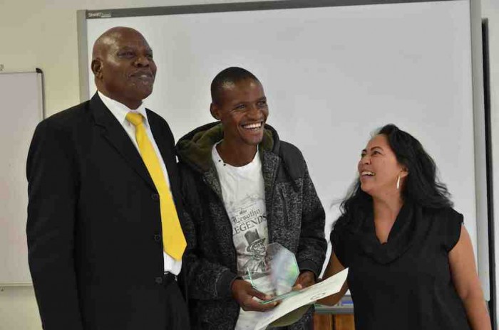 Tumelo Lerata (middle) with  Hon Litšoane Litšoane, Minister of Local Government & Chieftainship and Nadia Tromp, one of the jury