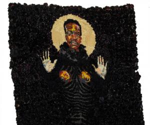 Uzukile the Elder made from wool, thread, artificial flowers and spray paint on tapestry canvas. 2013 Image: WHATIFTHEWORLD. 