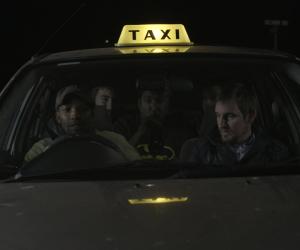 Jerry Mntonga as the driver, Bryan van Niekerk in the passenger seat. Asher Stoltz, Meren Reddy and Tiffany Jones Barbuzano in the back
