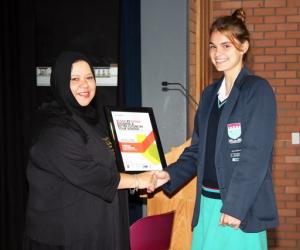  Megan Laughton from Stellenberg High School and Sadia Abrahams, relationship manager Woolworths Making the Difference Programme
