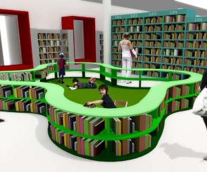The reading pen in the toddler zone creates a safe space for reading and drawing. Image: Y Tsai Design. 