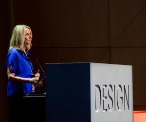 Paula Scher on stage at Design Indaba Conference. 