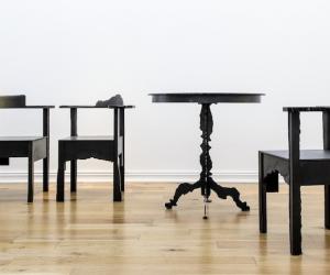 Corner Chairs and Pedestal Table, a collaboration by Gregor Jenkin and William Kentridge, 2012. Courtesy of Southern Guild.