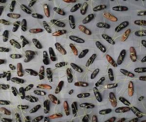 "Field" from 2009 was an installation of 700 eco-friendly shoes whose laces rose up into the air like growing tendrils.