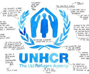 The annotated UNHCR Logo by Dutch artist Jan Rothuizen.
