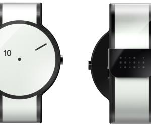 The FES Watch, made of electronic paper, is a blank canvas that displays a range of patterns activated by user gestures. 