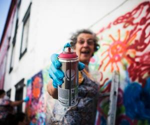 Urban Art Workshops for Seniors is a programme that is putting spray cans in the hands of Lisbon's pensioners, who are now part of a group called Lata 65. Photo credit Rui Soares
