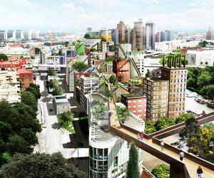 Artist impression of sky city in Stockholm