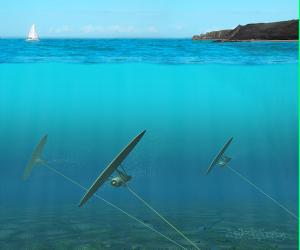 Kites moored to the ocean floor could harvest energy from ocean currents. Image: Minesto