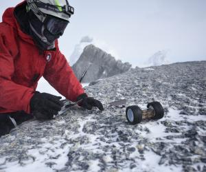 PUFFER was outfitted for field testing in snow during a recent trip to Antarctica's Mt. Erebus. Credits: Dylan Taylor