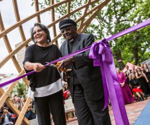 Cape Town Mayor Patricia De Lille and Archbishop Desmond Tutu at the ribbon cutting ceremony on 7 October
