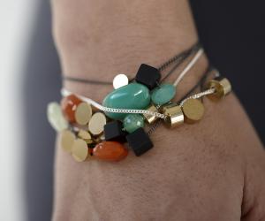 Skermunkil Design Studio's mixed stone and brass bracelets.