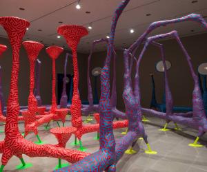 Garden object installation by El Ultimo Grito at the Rice University Art Gallery. Image: Nash Baker.