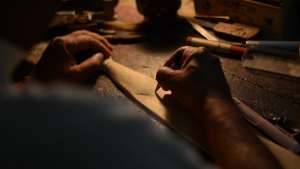 A retired musician in West Bengal, India created this artisanal, folding wooden tie