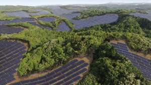 Rendering of th Kanoya Osaki Solar Hills solar power plant in Japan, developed by Kyocera