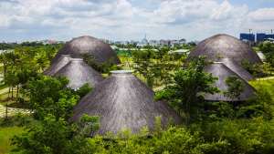 Vietnamese studio Vo Trong Nghia Architects have constructed eight thatched-roof domes that serve as a multi-functional community centre.