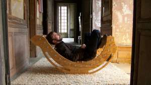 A rocking chair made of upcycled plastic bottles and sustainable spruce is a guilt-free way to kick back.
