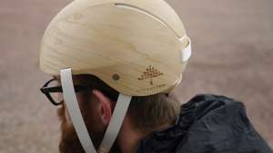 This bicycle helmet is made from a wood-based foam, making it a biodegradable alternative to regular plastic protection. Image: Cellutech