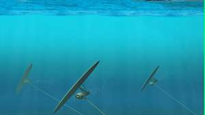 Kites moored to the ocean floor could harvest energy from ocean currents. Image: Minesto