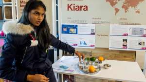 Kiara Nirghin, a 16-year-old from South Africa, has just won the Google Science Fair Community Impact Award for her innovative concept and production of a super absorbent biodegradable polymer made from orange peels. Image via Netwerk24