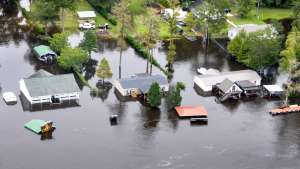 An aerial view taken from a Coast Guard helicopter showing the continuing effects of flooding caused by Hurricane Joaquin in the area of the Black River, in Sumpter County, S.C., Oct. 6, 2015. U.S. Coast Guard photo by Petty Officer 1st Class Stephen Lehmann