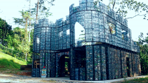 A plastic bottle home construction site