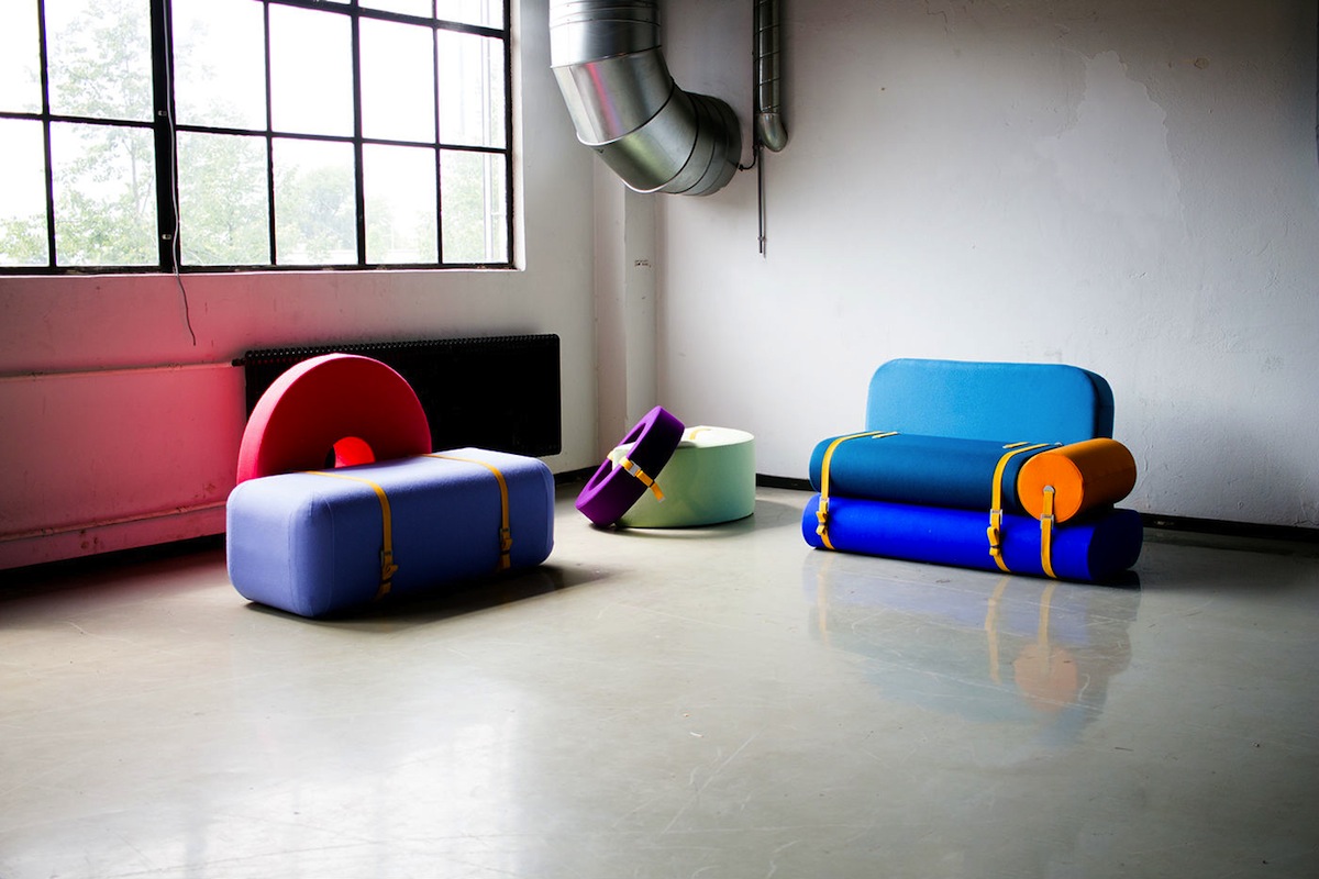 Colourful foam blocks make multiple seating arrangements Design Indaba