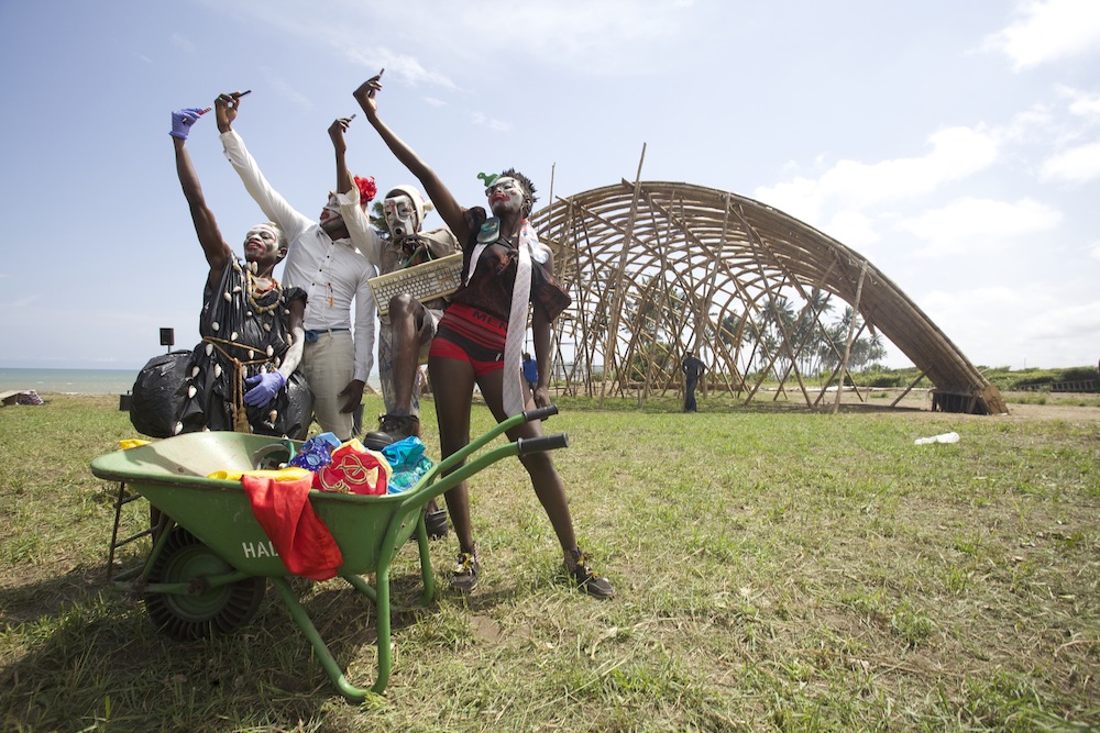 The large bamboo canopy sheltering Ghanaian artists Design Indaba