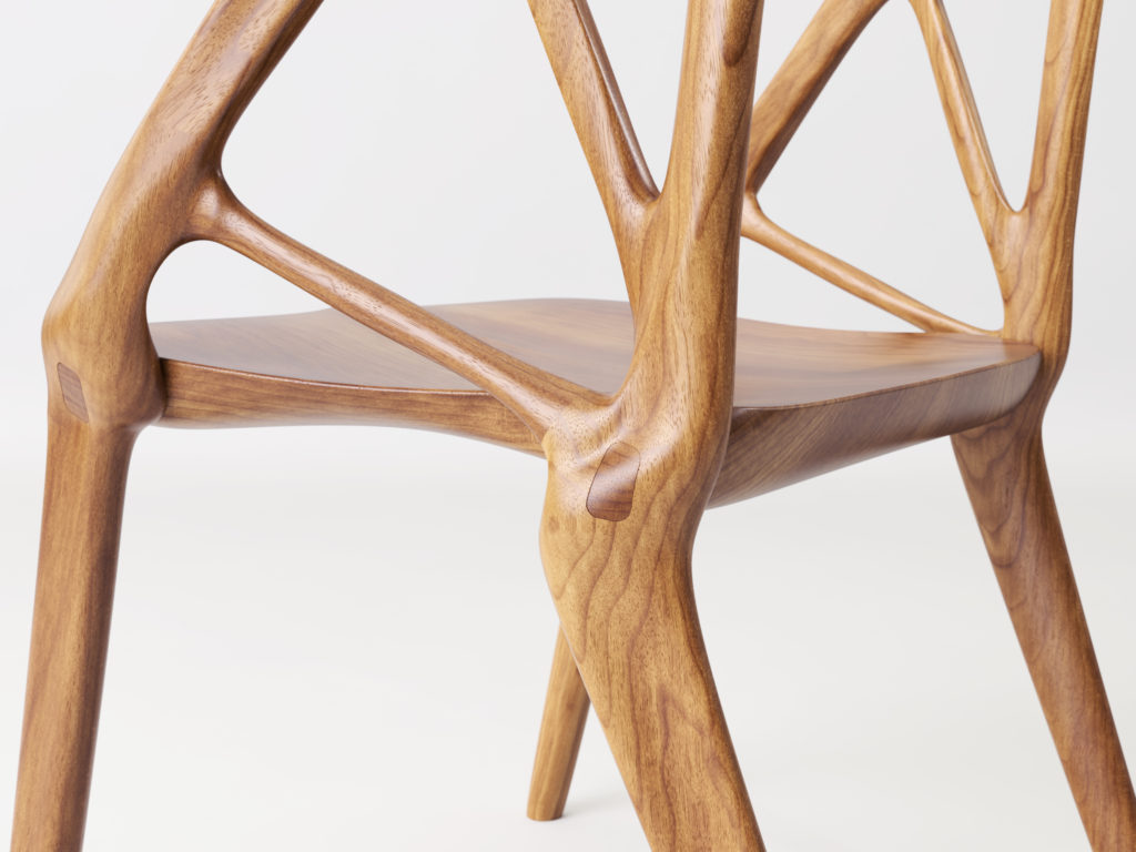 Chair ai. Chair. wood chair close up. cifar ai chair. creative chairs on a 3d printer.