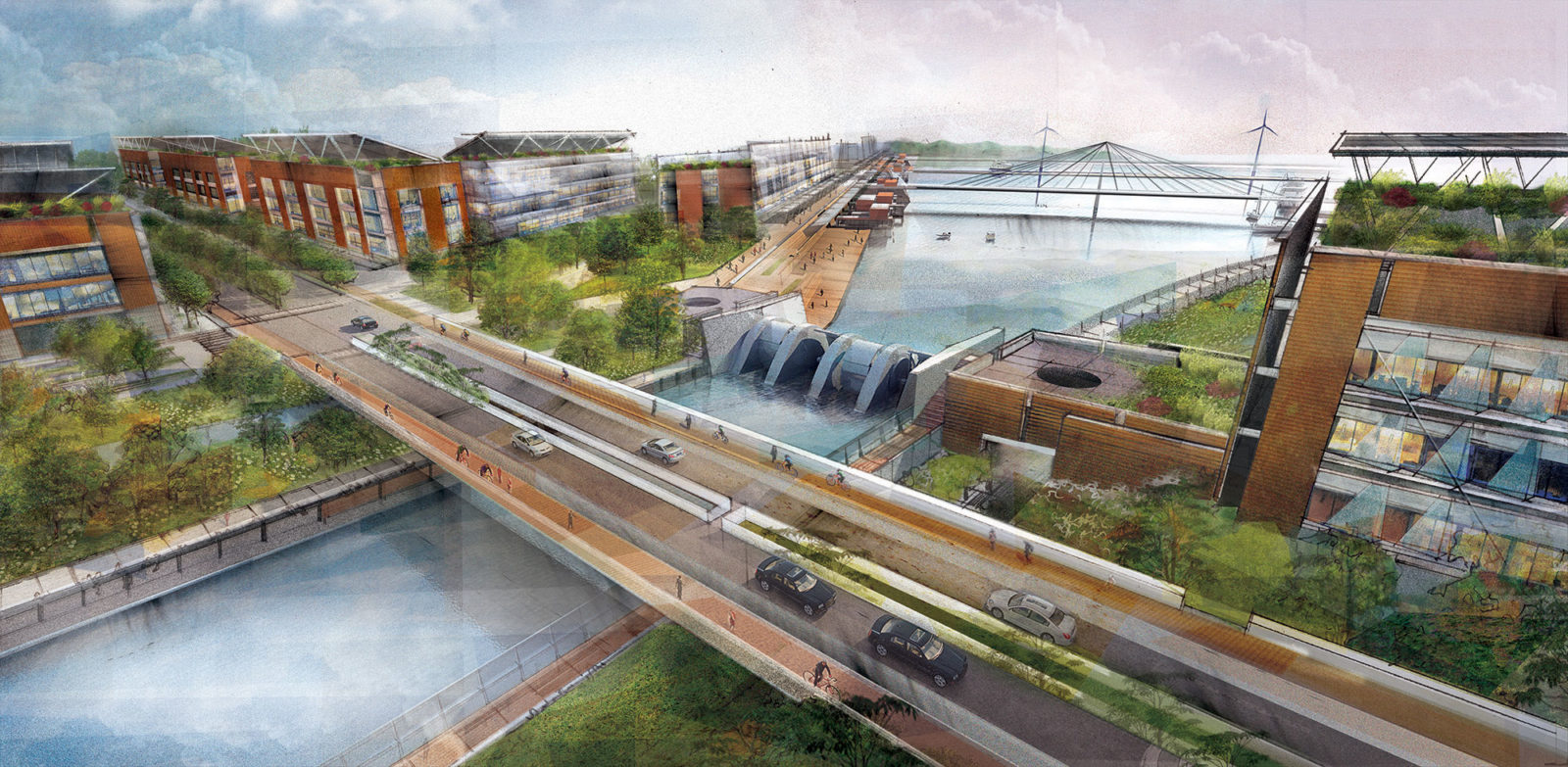 A new hydroelectric canal reuses fresh and marine water to provide