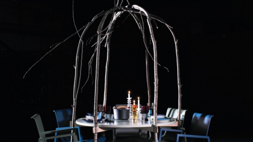 Unique round tables bent from aspen trees designed by Linda Bergroth with Alvar 