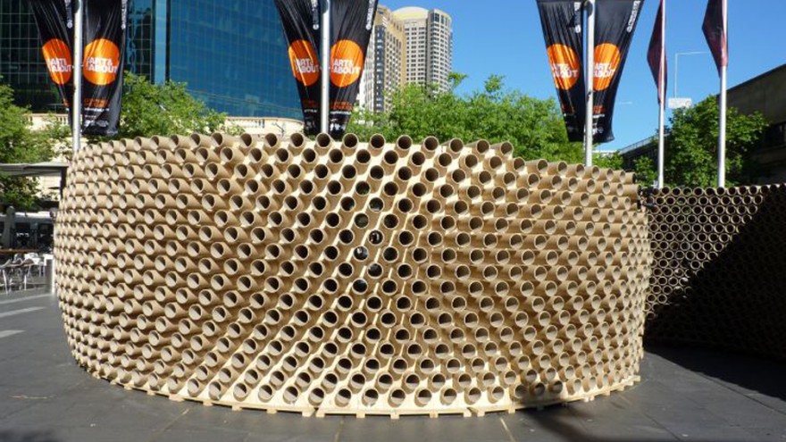 Cardboard tube pavilion. Photo via inhabitat. 