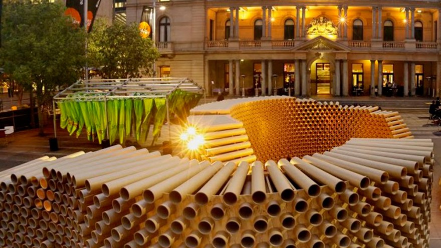 Cardboard tube pavilion. Photo via inhabitat. 