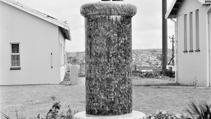 Memorial to sister Mary Aidan Quinlan who was murdered and perhaps partially cannibalised on November 9 1952 by a mob in the community that she had devotedly served as a medical doctor. Catholic Church, Duncan Village. 13 October 2013. Image: David Goldblatt. 